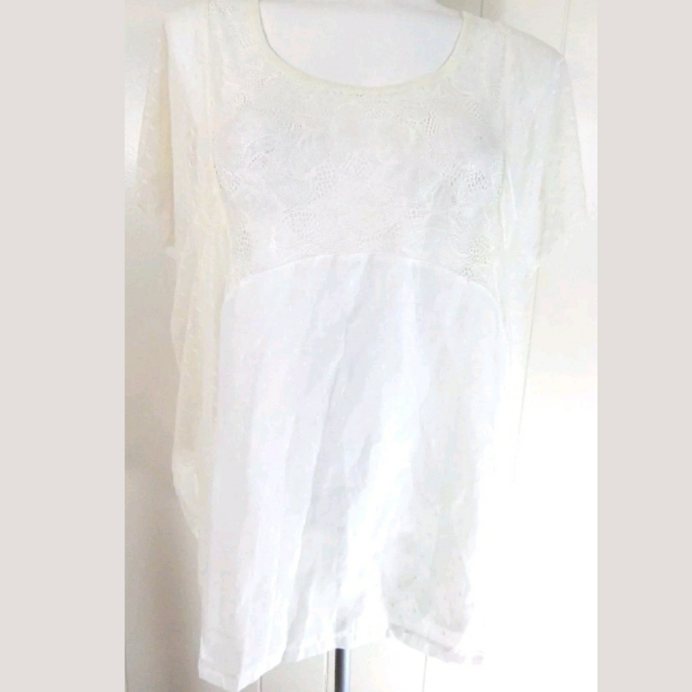 Free People Lace and Dot Sheer Ivory Top